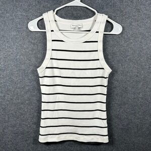 Michael Stars Womens Striped Ribbed Tank Top White Black Scoop Neck Cotton S